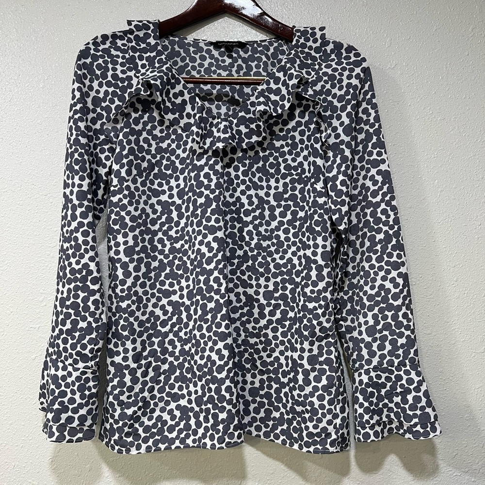 Vintage Banana Republic Gray Polka Dot Top Business Casual Blouse, Women’s XS
